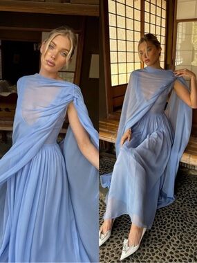 Helsa The Sabine Maxi Dress in Silk Chiffon Light Blue Sheer Dress Size XXS
